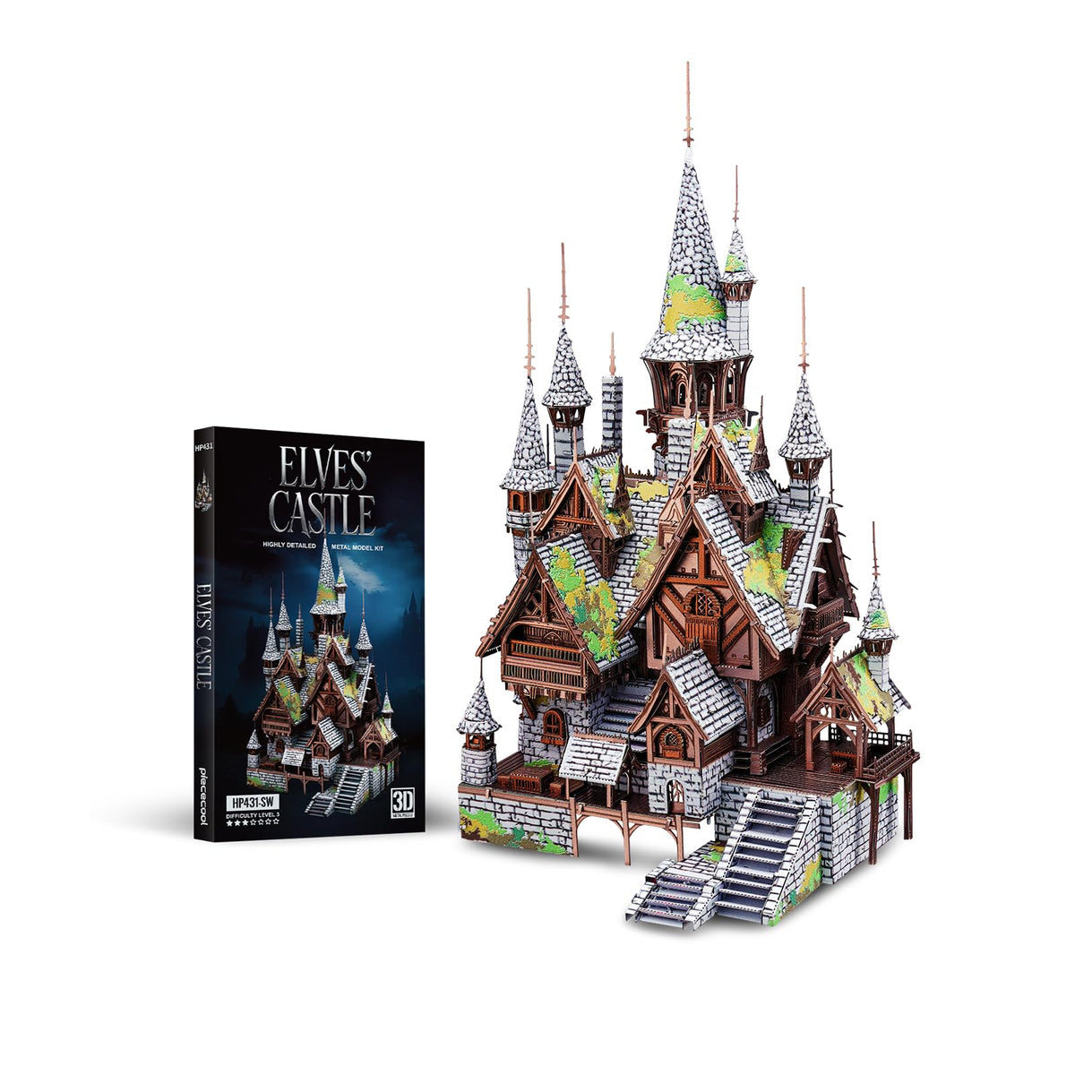 Piececool 3D Metal Puzzles Elves' Castle Metal Model Kit for Adults, DIY Architecture Building Kits,Family Time,Home Decor Best Gifts