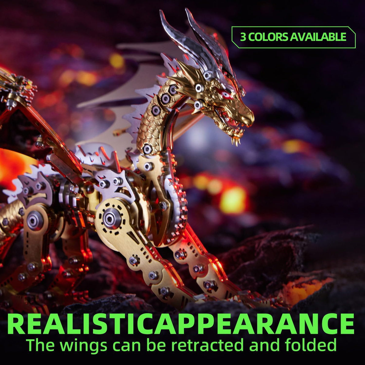 OreilleStar 3D Metal Dragon Puzzle, Mechanical Model Building Kit, Green and Red Assembly Puzzle for Adults Gift (Gold Dragon)