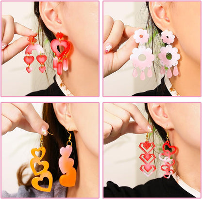 4 Pack Heart Resin Earring Mold Love Heart Star Shape Earring Silicone Molds for Mother's Day UV Casting Epoxy Silicone Molds Jewelry Earring Making Kit with 200 Earring Hook for DIY Crafts Keychains