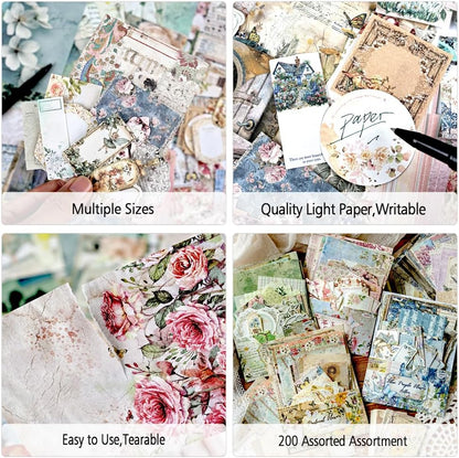 Diuhofart 400Pcs Vintage Scrapbook Supplies Kit, Scrapbook Paper and Journaling Stickers Set, 4Pack Scrap Booking Kit for Junk Journals, Bujo, Collage, Card Making, DIY Crafts Arts