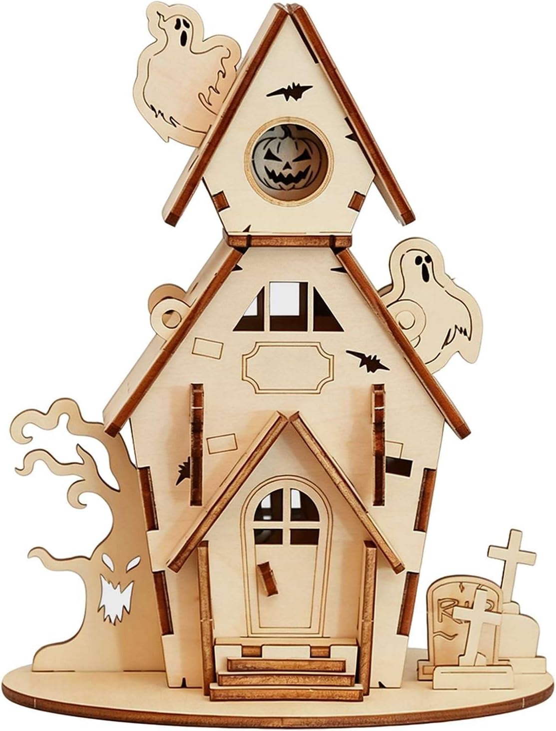 3D Wooden Halloween Ghost House,DIY PuzzleModel Haunted Spooky BuildingKit
