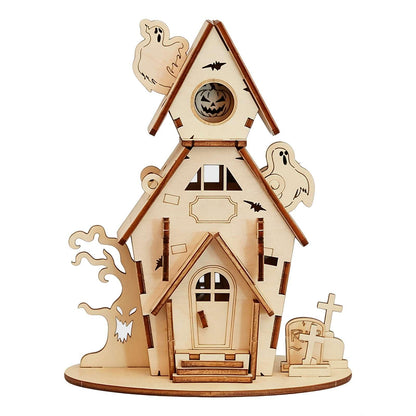 3D Wooden Halloween Ghost House,DIY PuzzleModel Haunted Spooky BuildingKit