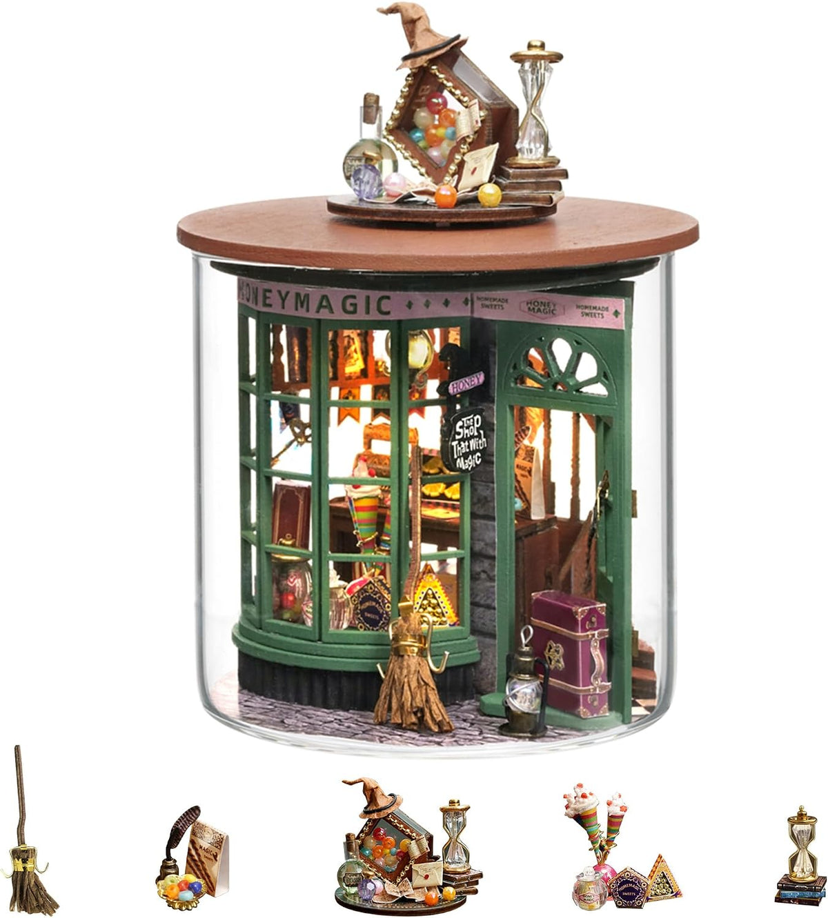 Flever Dollhouse Miniature DIY House Kit Creative Room Dream Bottle Series with Furniture for Romantic Valentine's Gift (Magical Shop)
