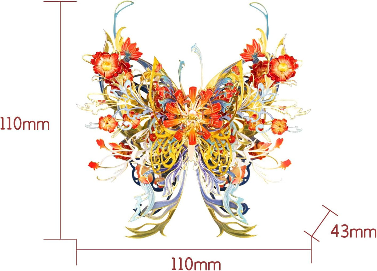 MU 3D Metal Puzzle Model Kits for Adult Flower and Butterfly D-Sunset, Assembled Metal Insects Puzzles for Beginner to Build, Birthday Xmas Gifts Brain Teaser DIY Set Home Decor
