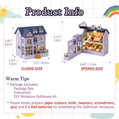 DIY Miniature House Kit with Furniture, Opened & Closed Mini Dollhouse