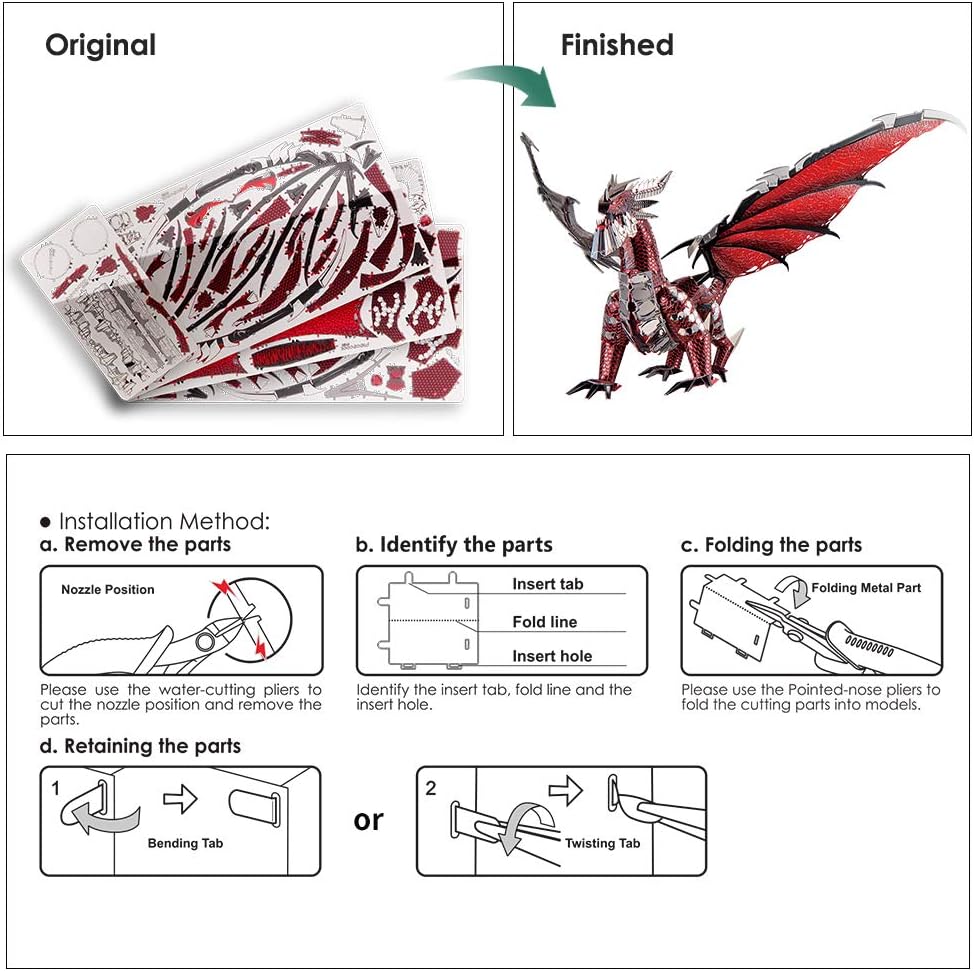 Piececool 3D Metal Model Kits-Black Dragon King, DIY 3D Puzzles for Adults Brain Teaser Puzzles for Teens, Great Birthday New Year Gifts, 107 Pcs