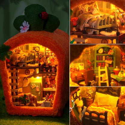 Miniature Dollhouse Kit DIY Wooden Dolls House,Tiny House kit with Furniture, Great Handmade Crafts Gift for Birthday Valentine's Day (Carrot House)