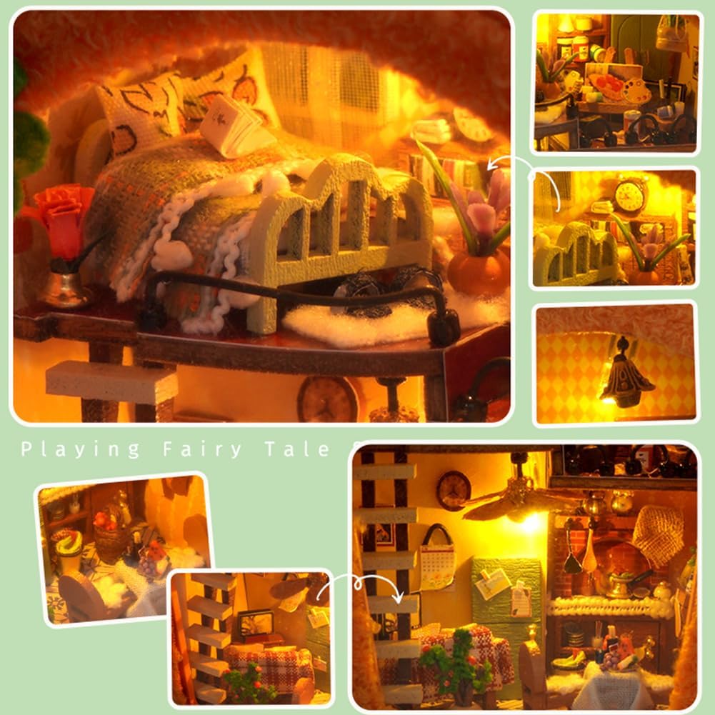 Miniature Dollhouse Kit DIY Wooden Dolls House,Tiny House kit with Furniture, Great Handmade Crafts Gift for Birthday Valentine's Day (Carrot House)