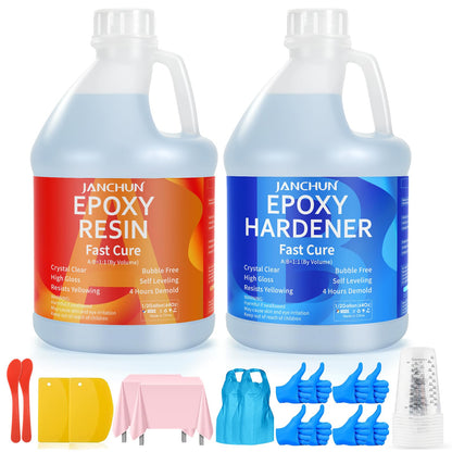 JANCHUN Crystal Clear Epoxy Resin Kit 16oz, Bubble-Free, Anti-Yellowing, Self Leveling Easy Mix 1:1 Coating and Casting Resin for Table Top, Molds, Tumbler Crafts, Painting, Jewelry, DIY Gifts