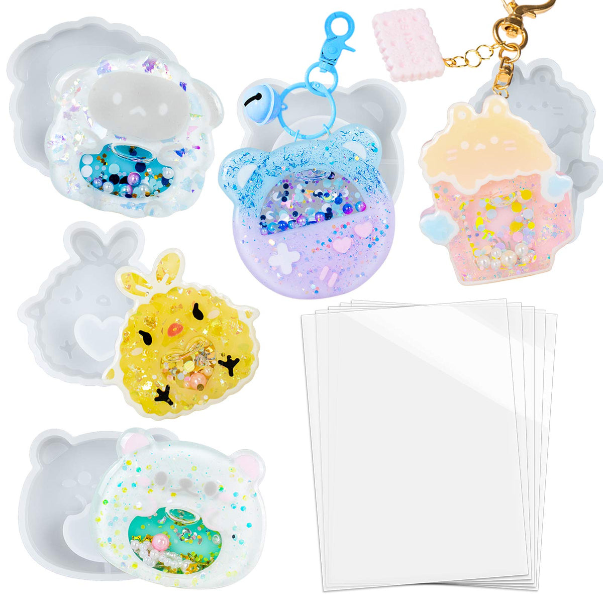 Alphabet Resin Shaker Molds Kawaii Keychain Charm Large and Small Set Pack of 107 Silicone Trays Seal Films Precision Tip Applicator Bottle Kit Bundle