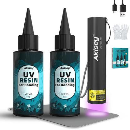 Akisey 50g UV Resin Kit with Light for Bonding & Fast Curing in Seconds