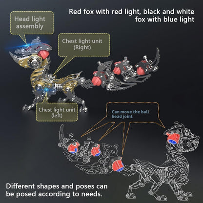 Mechanical Fox Model Kit | 3D Metal Puzzle for Adults | Articulated Alloy and Steel Construction | Movable Joints | LED Light | DIY Assembly Model | Display Ornament and Gift (Red)