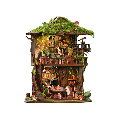 Bacchus Book Loft, DIY Book Nook Kit with LED Light Miniature House Insert
