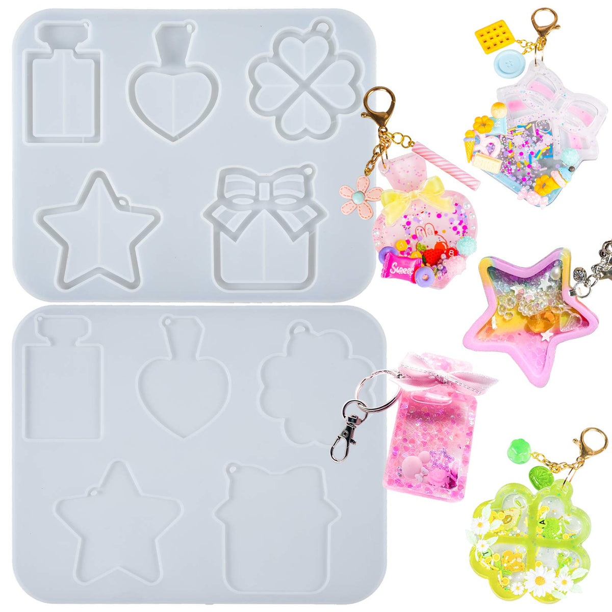 Alphabet Resin Shaker Molds Kawaii Keychain Charm Large and Small Set Pack of 107 Silicone Trays Seal Films Precision Tip Applicator Bottle Kit Bundle
