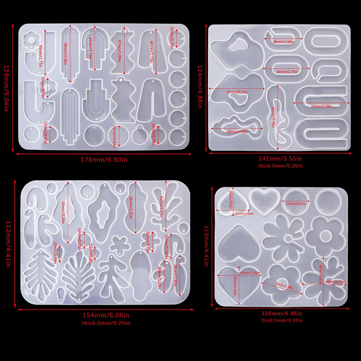 Resin Earring Molds, Set of 4 Style Silicone Earring Molds