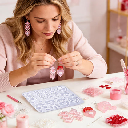 4 Pack Heart Resin Earring Mold Love Heart Star Shape Earring Silicone Molds for Mother's Day UV Casting Epoxy Silicone Molds Jewelry Earring Making Kit with 200 Earring Hook for DIY Crafts Keychains