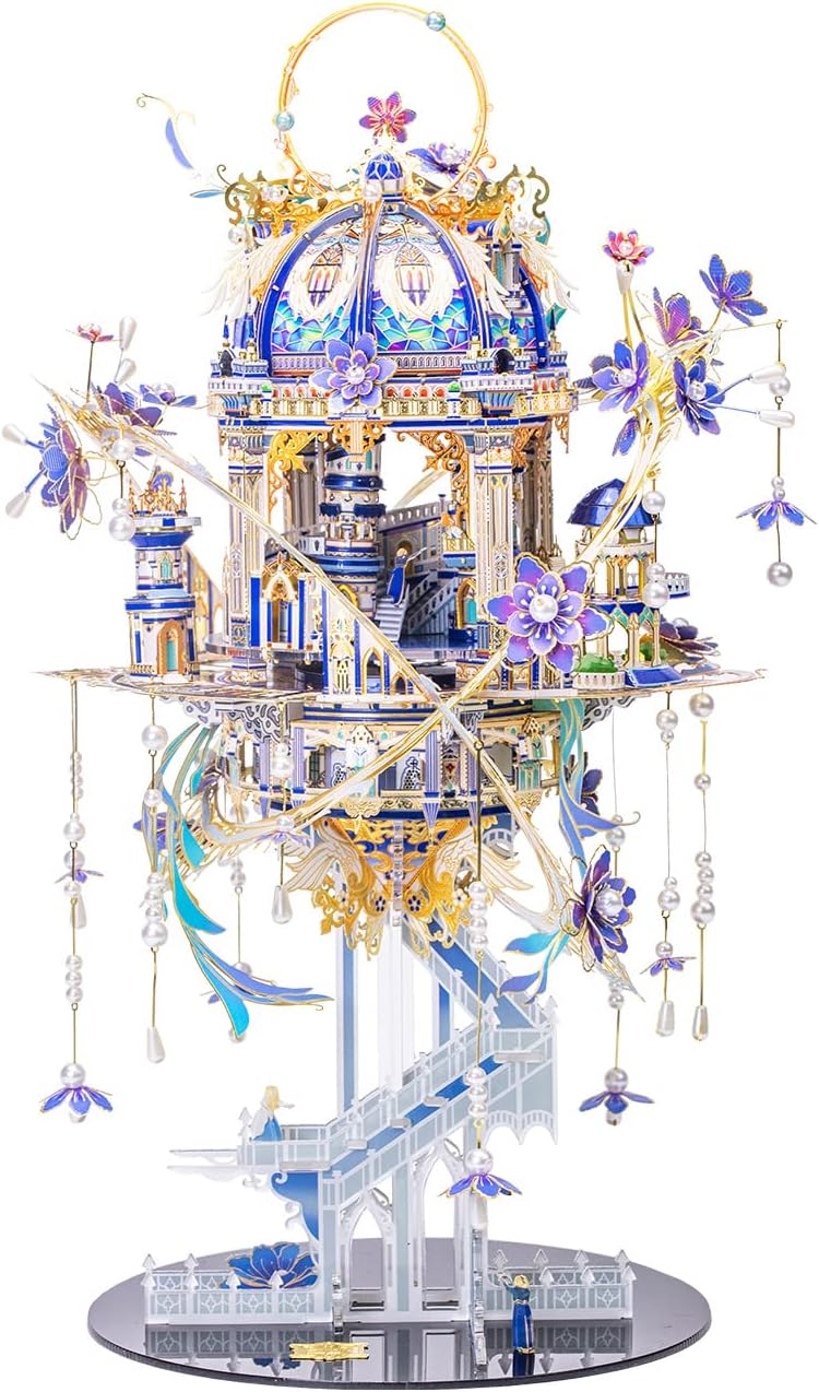 MU 3D Metal Puzzle for Adults Romeo and Juliet with Lighting Musix Box Set, Elf Palace Model Kits Miniature Architecture Building, Role-Playing Brain Teaser Love Gift Home Decor