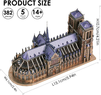 Piececool 3D Metal Puzzles for Adults and Teens, Notre Dame De Paris Church Metal Model Kit, Challenge French Cathedral Brain Teaser Architecture Building Blocks Puzzle, 382 Pcs