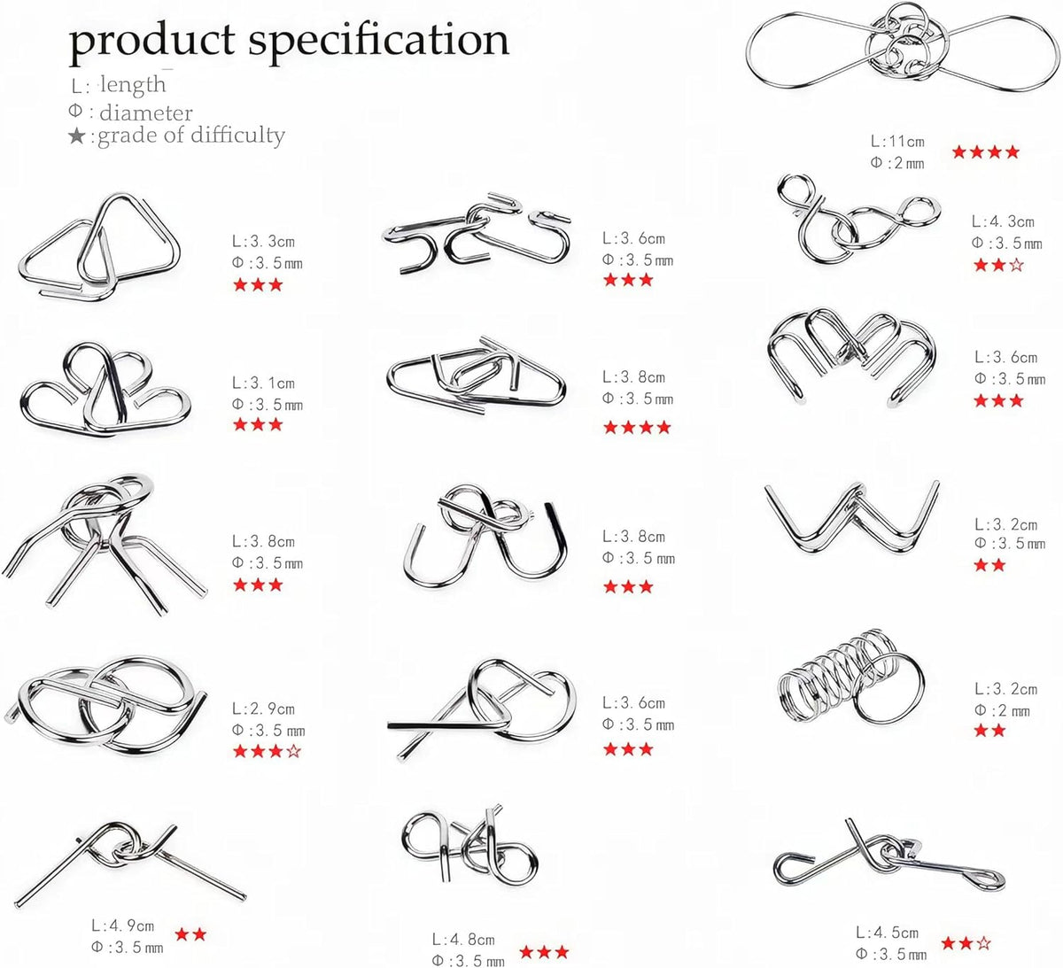 Metal Wire Puzzle Set of 24 with Pouch