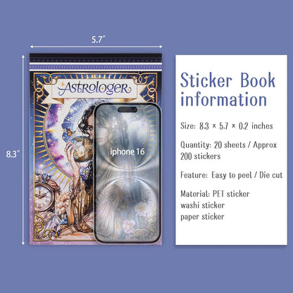 Astrology Sticker Book for Journaling, Pre-Cut Gorgeous Scrapbook Sticker for Adults Women, Transparent PET Washi Paper Materials for Collage Art, Card Making, Junk Journal