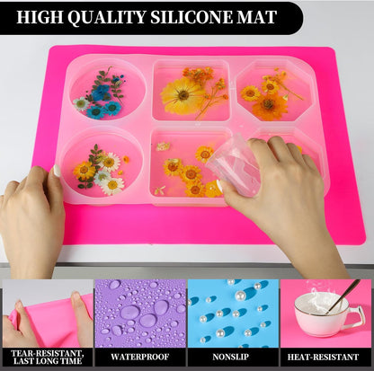 LEOBRO Silicone Mat for Resin Molds, 3 PCS Silicone Mats for Epoxy Resin, UV Resin, Play Dough Mat, Clay Mat, Nonstick Silicone Sheets Pads for DIY Arts and Crafts, Pink & Purple & Blue, 15.7”x 11.7”
