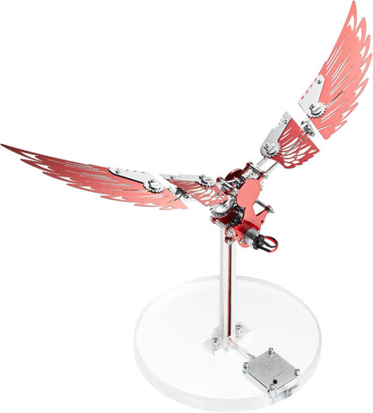 Flying Wings 3D Metal Puzzle Kit - Mechanical Biomimetic Wings with Micro Motor, DIY Kinetic Sculpture for Adults, Precision Electroplating Craftsmanship & Interactive STEM Model Gift（Red）