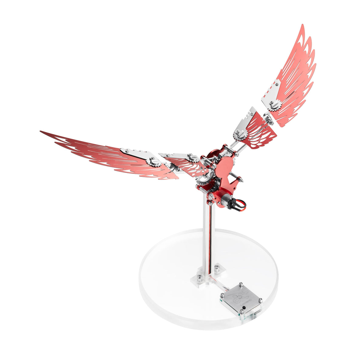 Flying Wings 3D Metal Puzzle Kit - Mechanical Biomimetic Wings with Micro Motor, DIY Kinetic Sculpture for Adults, Precision Electroplating Craftsmanship & Interactive STEM Model Gift（Red）