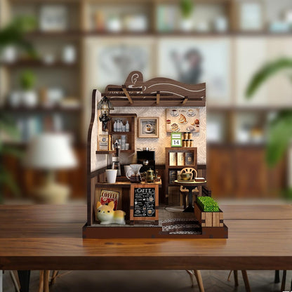 DIY Miniature Dollhouse Kit, 3D Wooden Puzzle Coffee Shop Model, Creative Mini Cafe Building Set with Furniture, Arts and Crafts Gift for Adults & Teens (Country Cafe)