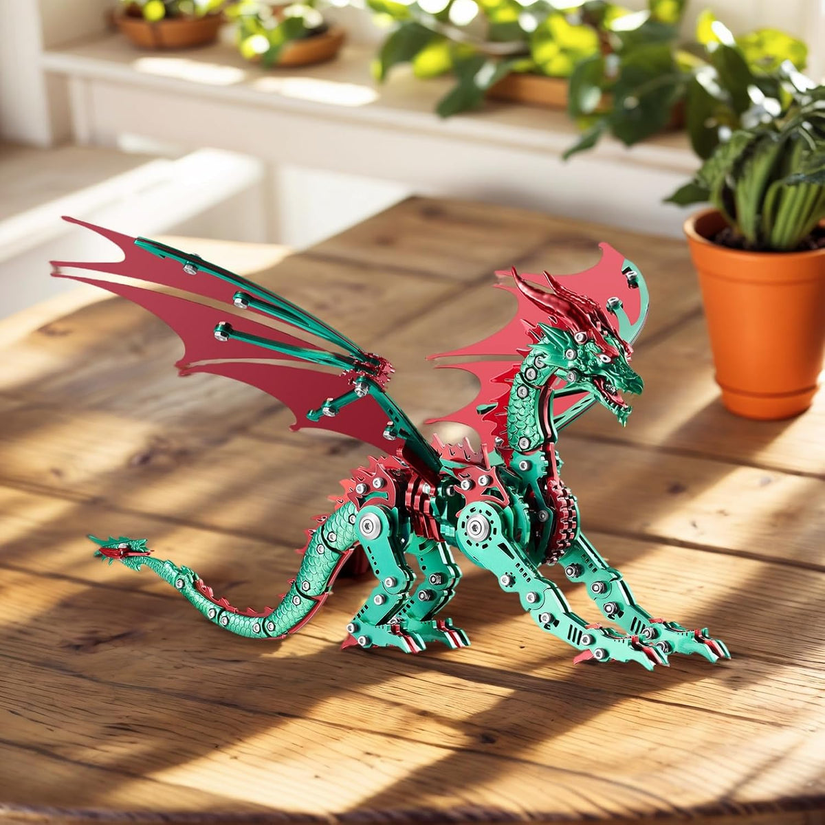 3D Model Kits for Adults,Metal Dragon Puzzle Building Set,Collectible Mechanical Engineering Crafts for Home Office Decoration & Gift（Red-Green）
