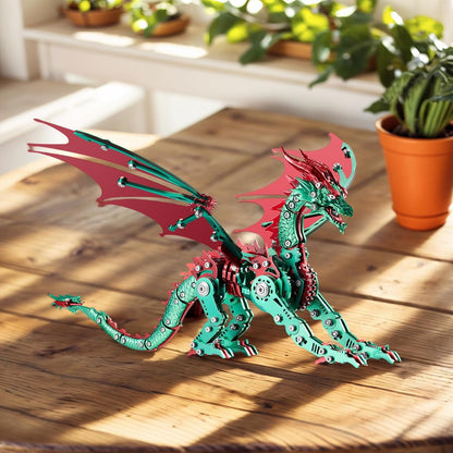 3D Model Kits for Adults,Metal Dragon Puzzle Building Set,Collectible Mechanical Engineering Crafts for Home Office Decoration & Gift（Red-Green）