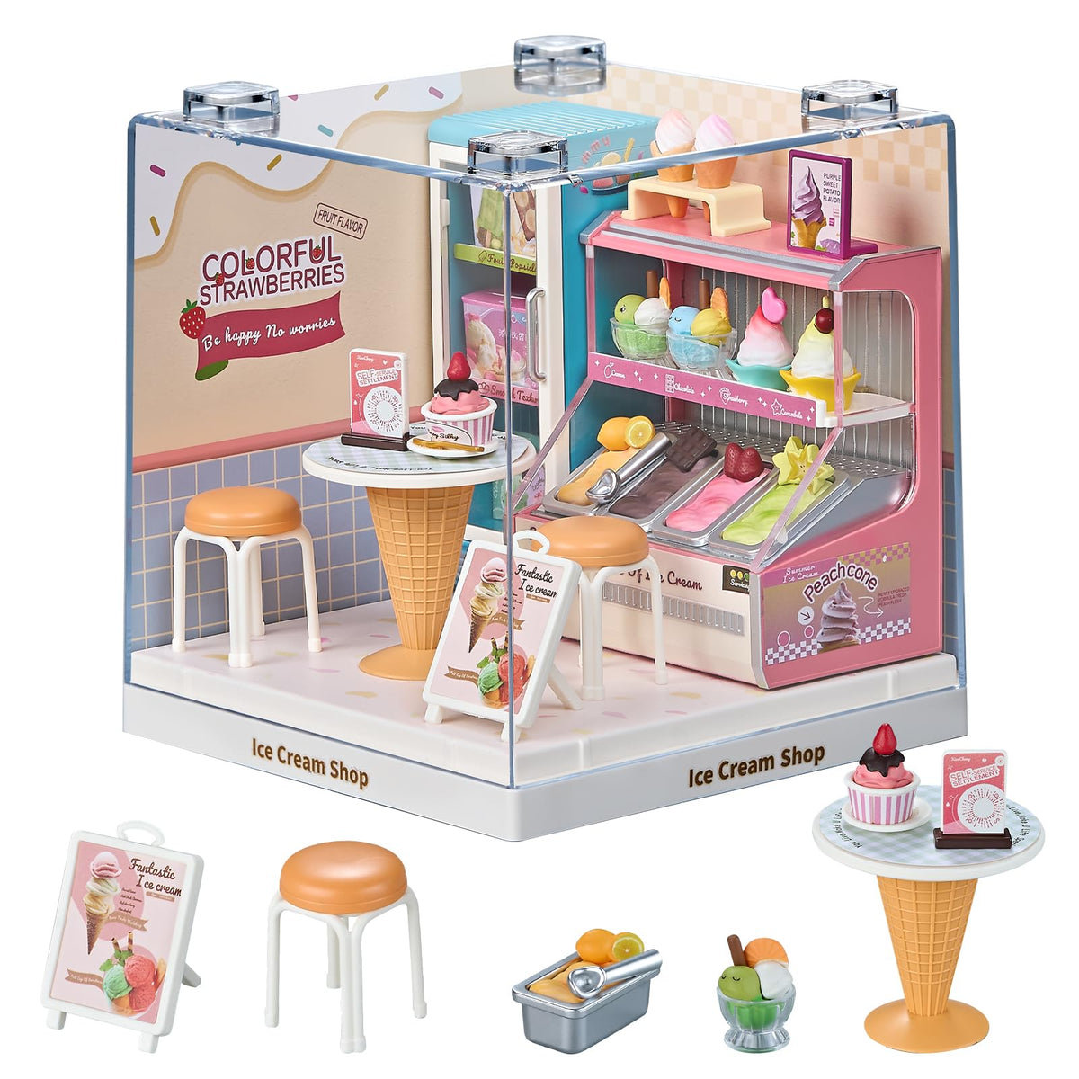 Miniature Living Room DIY Kit, 92Pcs 1:24 Scale Dollhouse with LED