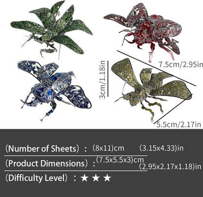 3D Puzzles for Adults, 3D Metal Puzzle Model Kit, Insect Collection with 4 Designs, Advanced Difficulty, DIY Assembly Required, colorfor