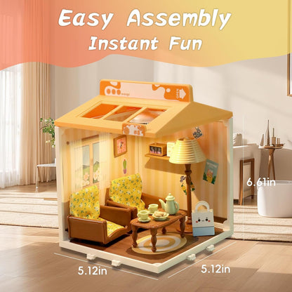 DIY Miniature House Play Kit for Beginners, Playhouse Toys for Boys and Girls, Home Scene Toys, Suitable for Children Aged 345678, immersive Experience of Life Scenes (Sunny Hugs Living Room)
