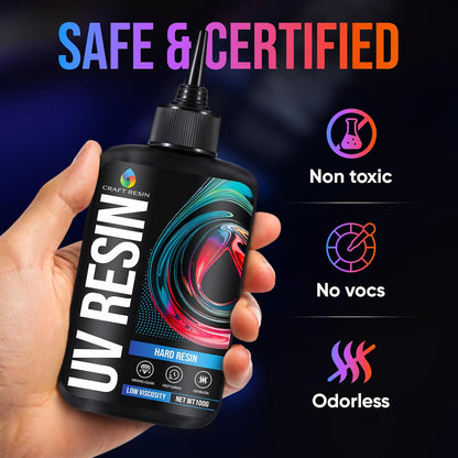 CRAFT RESIN 500g UV Resin Kit Hard Type Low Viscosity – Crystal Clear and No-Yellowing UV Resin Glue for DIY, Jewelry Making, Molds Casting and Polymer Clay Projects - Fast Cure Under UV Light