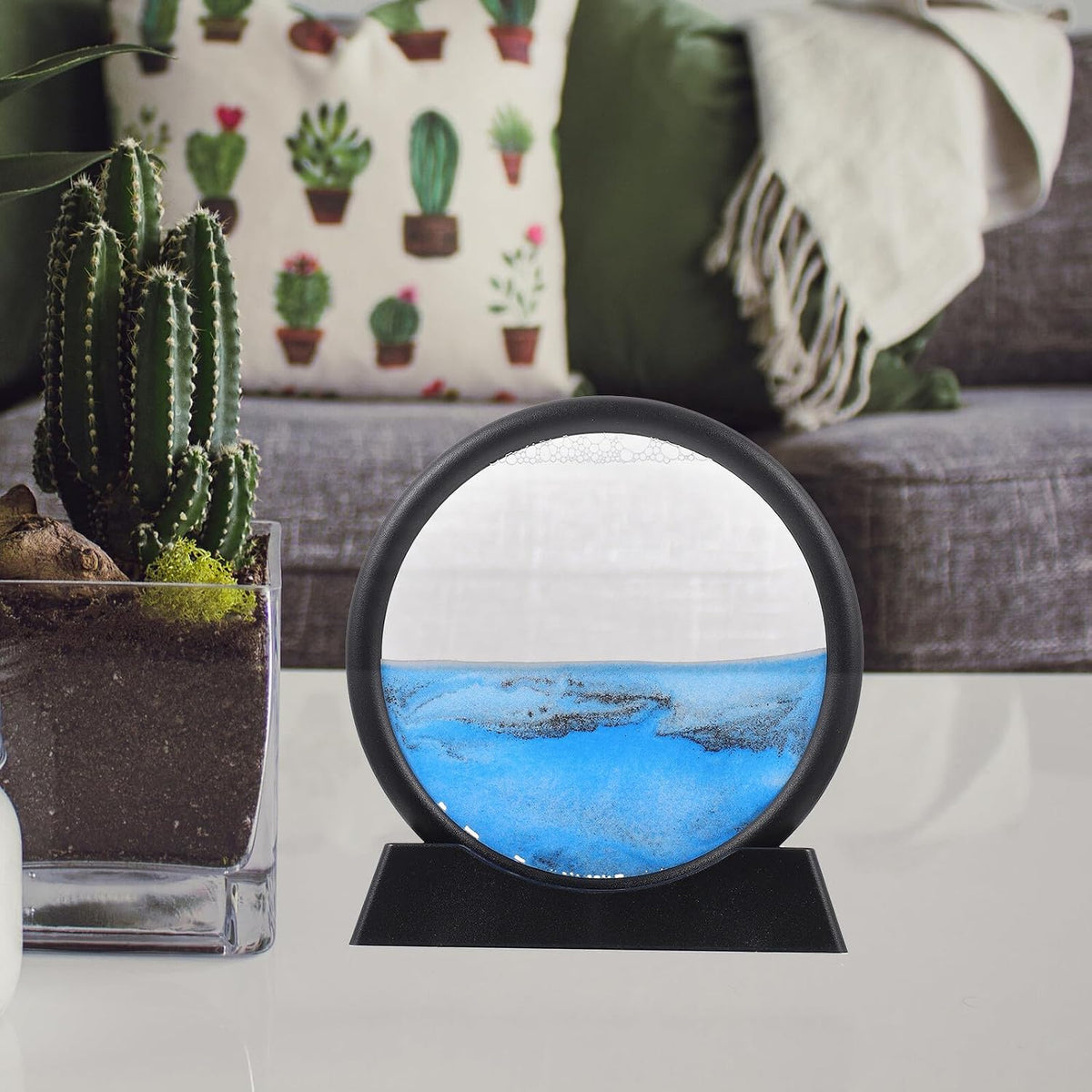 WOONEKY Glass 3D Moving Sand Art Ornament for Desk Decoration