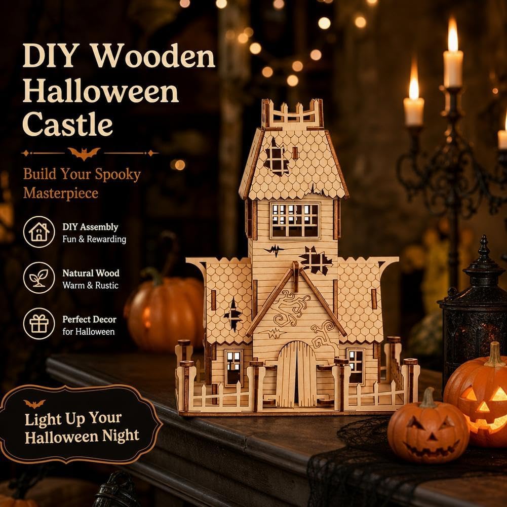 3D Wooden Halloween Ghost House,DIY PuzzleModel Haunted Spooky BuildingKit