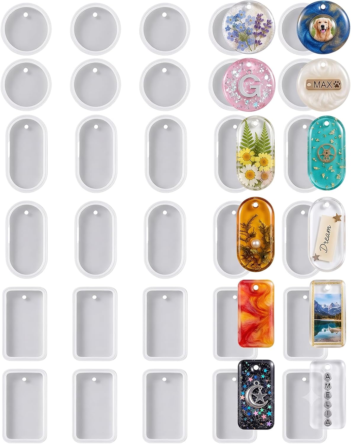 30 Pcs Resin Keychain Molds, Epoxy Silicone Casting Molds