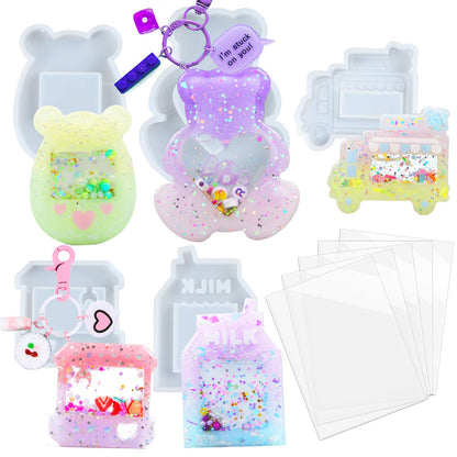 Alphabet Resin Shaker Molds Kawaii Keychain Charm Large and Small Set Pack of 107 Silicone Trays Seal Films Precision Tip Applicator Bottle Kit Bundle