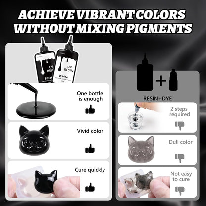KISREL Colored UV Resin, 300g Black & White UV Resin Set for Jewelry Crafts