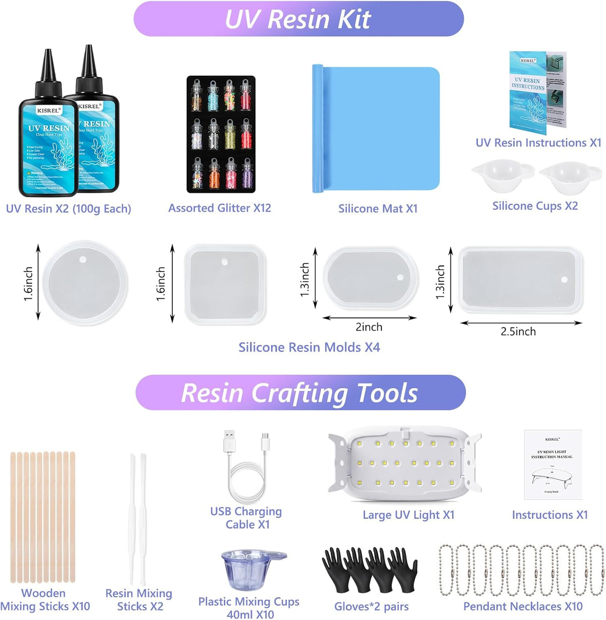 KISREL 200g UV Resin Kit with Light and Molds, Big 22 LED Beads Resin Kit