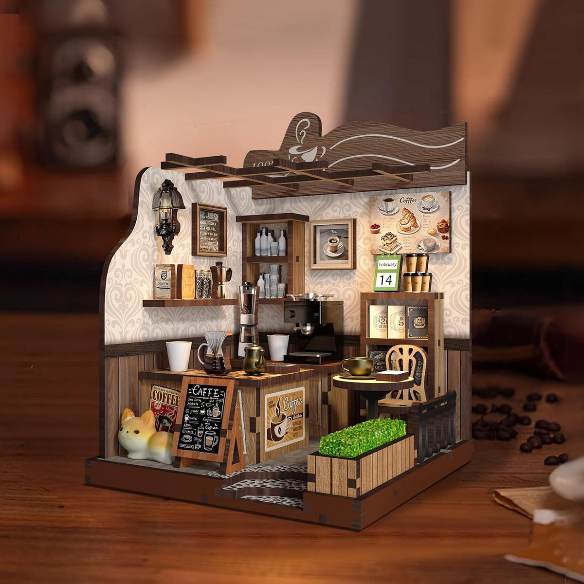 DIY Miniature Dollhouse Kit, 3D Wooden Puzzle Coffee Shop Model, Creative Mini Cafe Building Set with Furniture, Arts and Crafts Gift for Adults & Teens (Country Cafe)