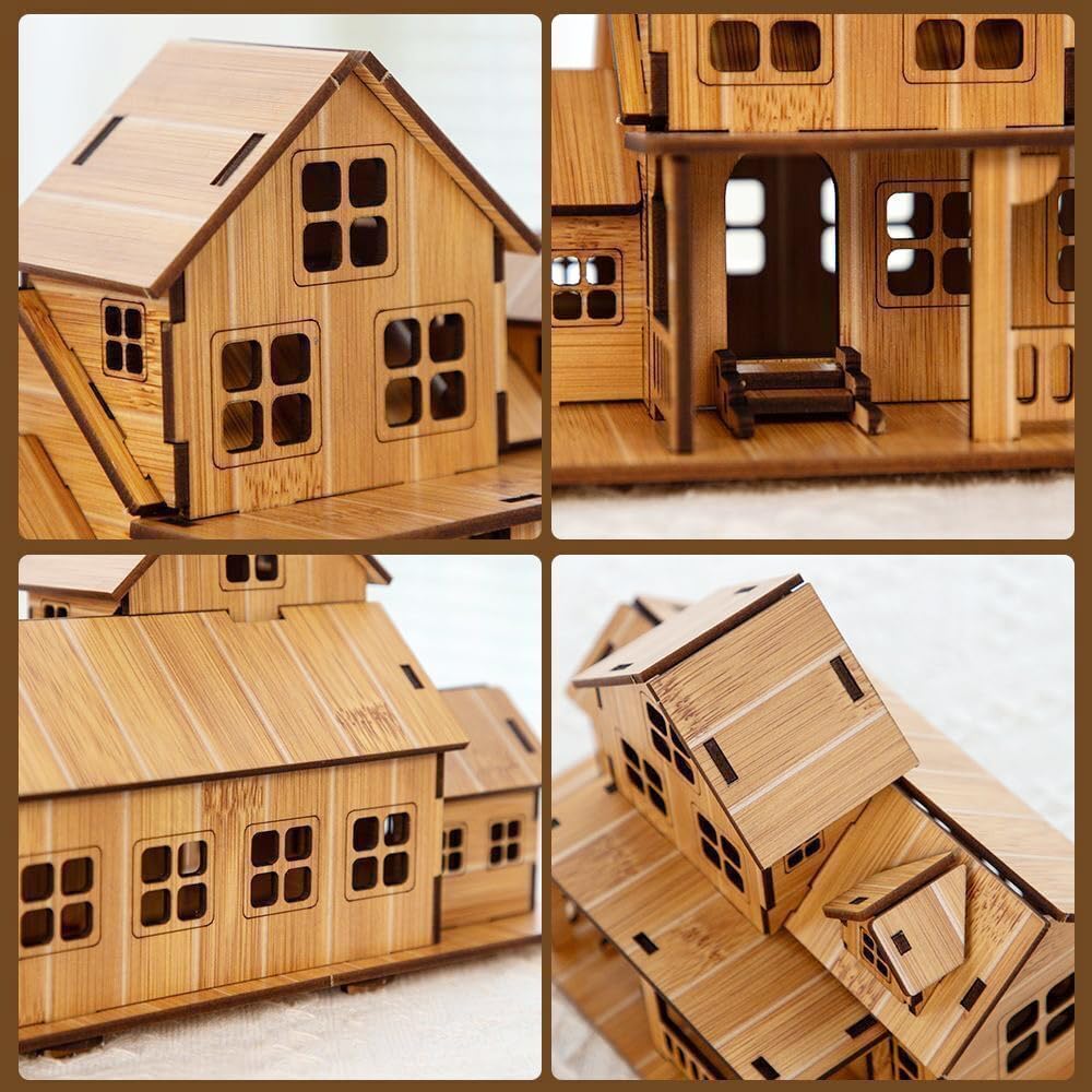 Log Cabin 3D Wooden House Puzzle,DIY Mini Building Model Kit，001