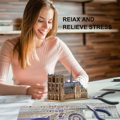 Piececool 3D Metal Puzzles for Adults and Teens, Notre Dame De Paris Church Metal Model Kit, Challenge French Cathedral Brain Teaser Architecture Building Blocks Puzzle, 382 Pcs