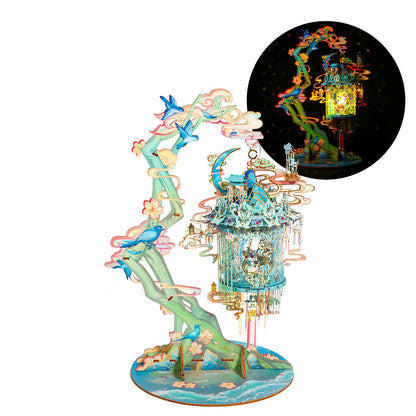MU Moon Palace 3D Metal Puzzles for Adult to Build Assembling with Lighting Holder, Floating Building Craft Kit Mythical Island Model DIY Sets Metal Model Kits Building, Birthday Gift Home Desk Decor
