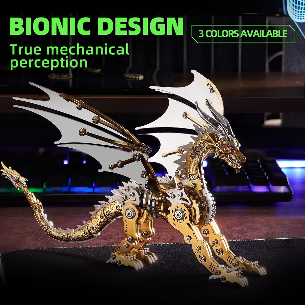 OreilleStar 3D Metal Dragon Puzzle, Mechanical Model Building Kit, Green and Red Assembly Puzzle for Adults Gift (Gold Dragon)