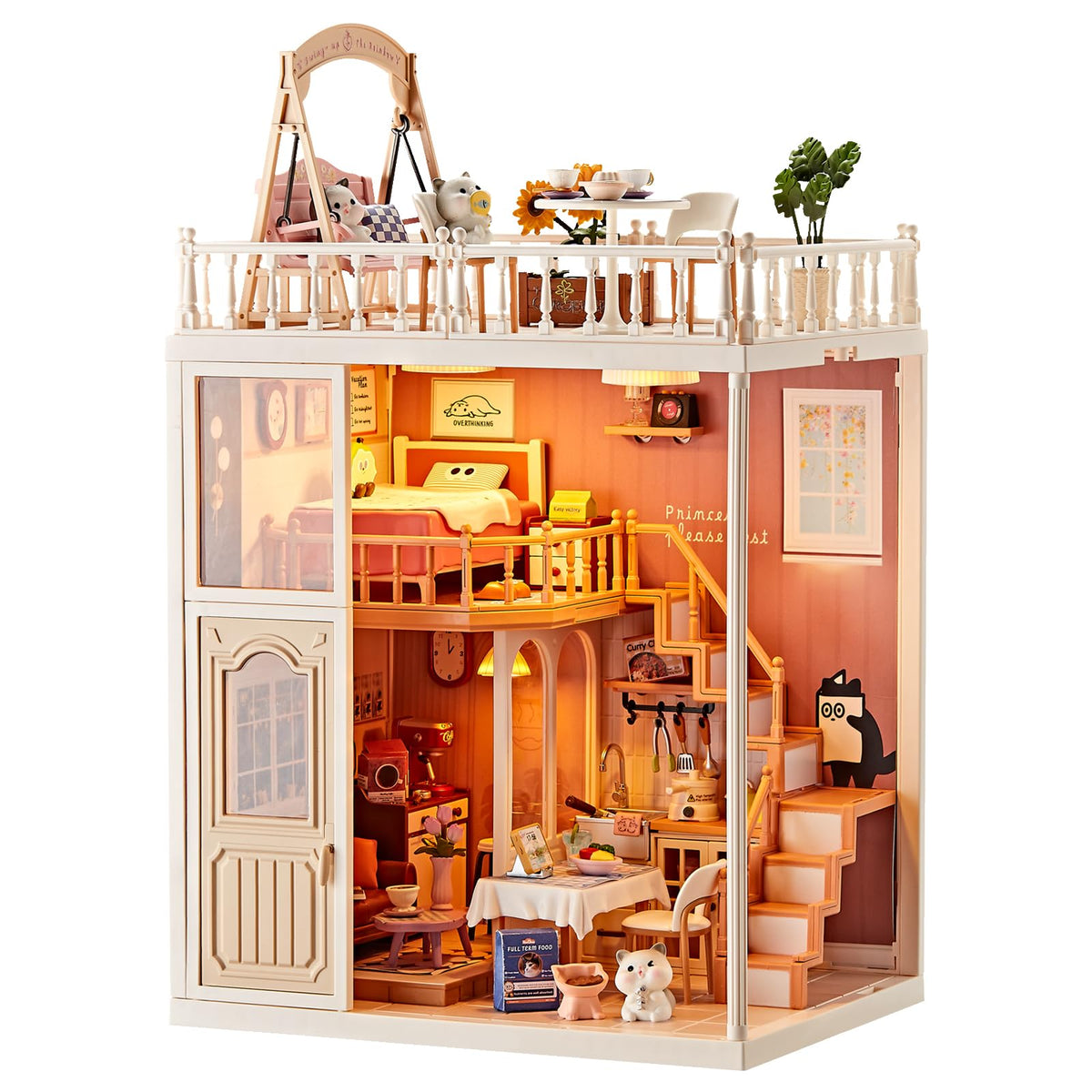 Miniature Living Room DIY Kit, 92Pcs 1:24 Scale Dollhouse with LED