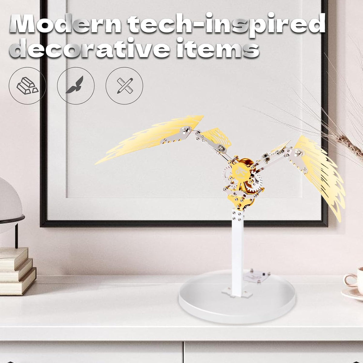 Flying Wings 3D Metal Puzzle Kit - Mechanical Biomimetic Wings with Micro Motor, DIY Kinetic Sculpture for Adults, Precision Electroplating Craftsmanship & Interactive STEM Model Gift（Red）