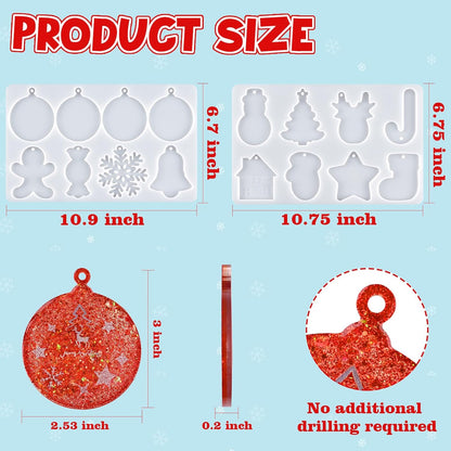 Actvty Christmas Resin Molds, 2 PCS Christmas Ornaments Silicone Molds for Epoxy Resin, 16 Cavities Large Pendant Molds DIY Resin Crafts Jewelry Keychain Xmas Gift Christmas Tree Decor