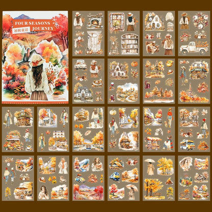 Fall Landscape Pre-Cut Autumn Journal Sticker Book, Transparent PET Watercolor Scrapbook Stickers for Junk Journaling Supplies, Scrapbooking, Collage, Bujo, 20 Sheets
