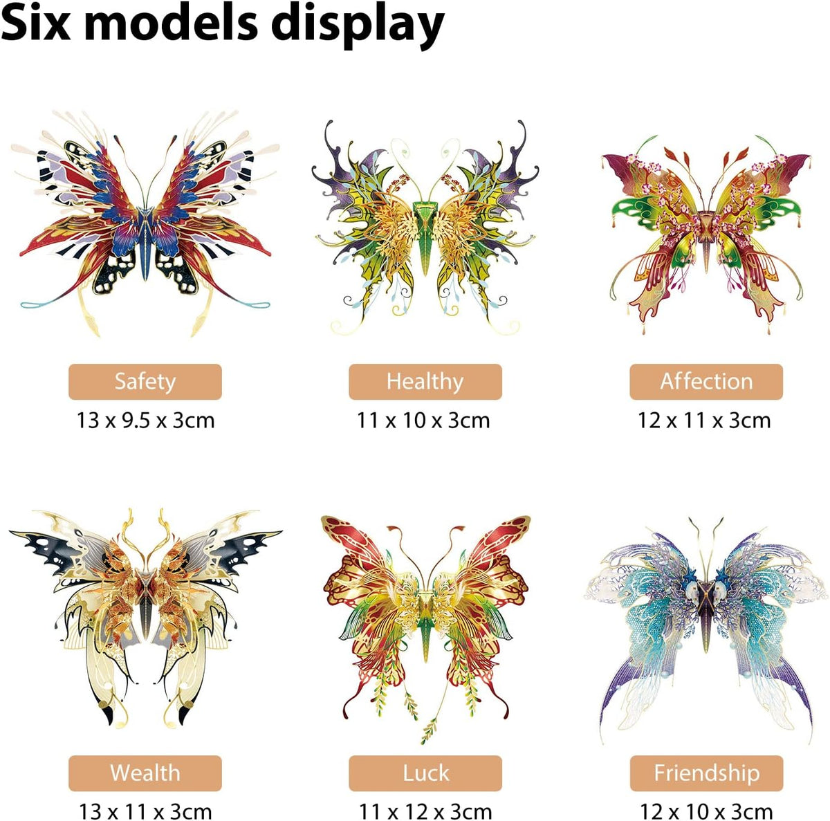 Microworld 3D Metal Puzzle, 6 Styles Wish Butterfly Metal Model Kit, Family Blessing Lucky Symbol Home Decor Collection DIY Metal Earth Brain Teaser Toys Gift- (6Pc/Set)